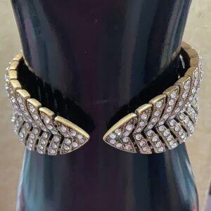 J Crew Brushed Gold and Rhinestones Clamper Bracelet